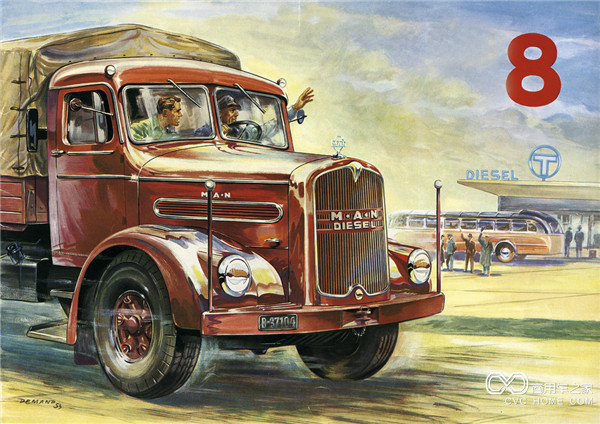 1951年,匹配了V8發(fā)動機的曼恩F8卡車，可達180 馬力。.jpg